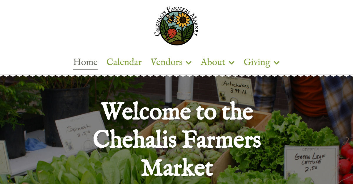 Screenshot of http://www.chehalisfarmersmarket.com