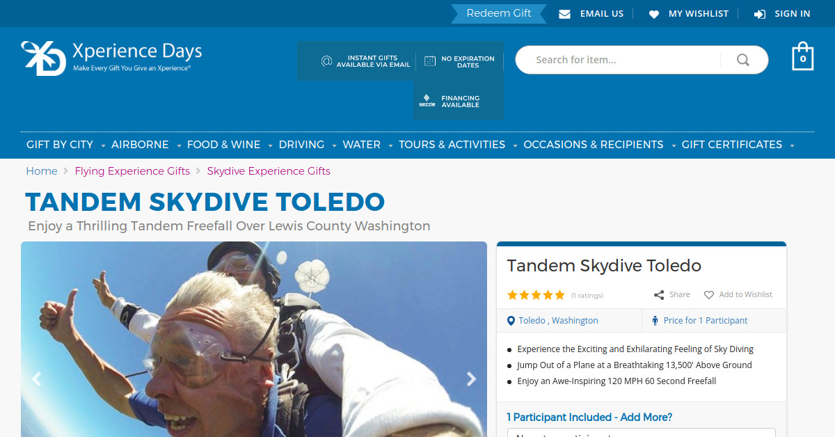 Screenshot of http://www.xperiencedays.com/Tandem_Skydive_Toledo.html